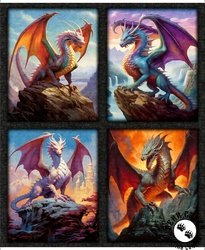 QT Fabrics Dragon's Song Dragon Patch Panel Multi QT Fabrics Dragon's Song Dragon Patch Panel Multi