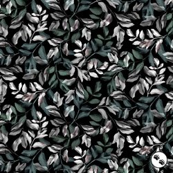 P&B Textiles Moon Flower Allover Leaves Black P&B Textiles Moon Flower Allover Leaves Black