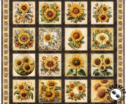 QT Fabrics Sunflower Serenade Sunflower Picture Patches Panel Charcoal QT Fabrics Sunflower Serenade Sunflower Picture Patches Panel Charcoal