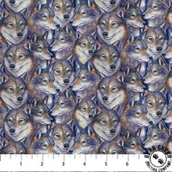 Figo Fabrics Full Moon Wolf Head Navy