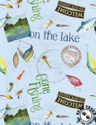 Wilmington Prints Gone Fishing Large Toss Blue Wilmington Prints Gone Fishing Large Toss Blue