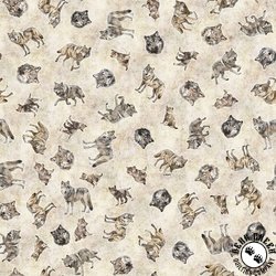 QT Fabrics Running with the Pack Tossed Wolves Cream