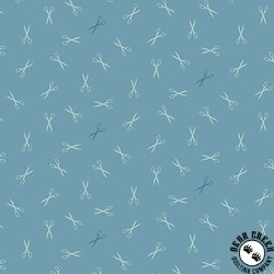 Andover Fabrics Sewing Bird Good Scissors Azure