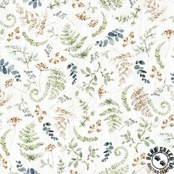 P&B Textiles Misty Vistas Ferns and Foliage White