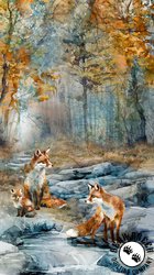 Northcott Fox Den Panel Blue/Multi