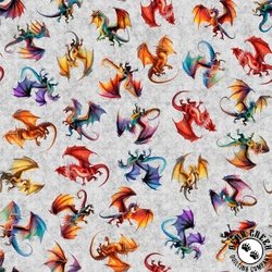 QT Fabrics Dragon's Song  Tossed Dragons Gray