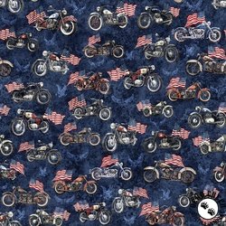 QT Fabrics Stars, Stripes, and Steel Motorcycles and American Flags Navy QT Fabrics Stars, Stripes, and Steel Motorcycles and American Flags Navy