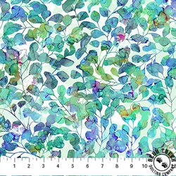 Northcott Dragonfly Dance Leaves White/Teal Northcott Dragonfly Dance Leaves White/Teal