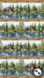 Northcott Lakeside Retreat Border Stripe Brown/Multi