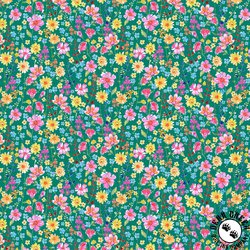 Windham Fabrics A Hummingbird's Charm Wildflowers Teal