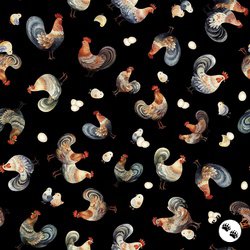 QT Fabrics Poultry in Motion Hens and Chicks Black