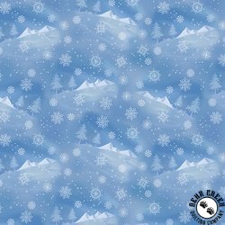 Benartex Woodland Wonderland Mountain View Medium Blue Benartex Woodland Wonderland Mountain View Medium Blue