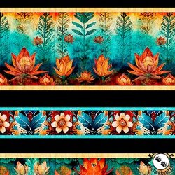 QT Fabrics Oasis Fiesta Border Stripe Multi QT Fabrics Oasis Fiesta Border Stripe Multi