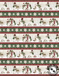 Wilmington Prints Woodland Snowmen Repeating Stripe Multi