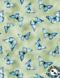 Wilmington Prints Blue Harmony Butterfly Toss Green Wilmington Prints Blue Harmony Butterfly Toss Green