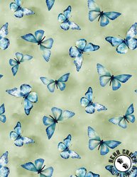 Wilmington Prints Blue Harmony Butterfly Toss Green