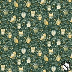 Andover Fabrics Hello Autumn Twilight Owls Green