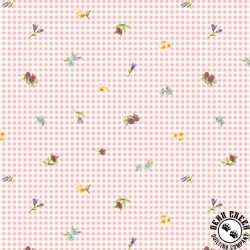 P&B Textiles Bunnies and Blooms Tossed Floral on Gingham Pink