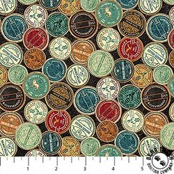 Northcott Stonehenge Stitchin' Labels Black/Multi