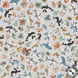 QT Fabrics Deep Sea Dazzle Sea Creatures Gray QT Fabrics Deep Sea Dazzle Sea Creatures Gray
