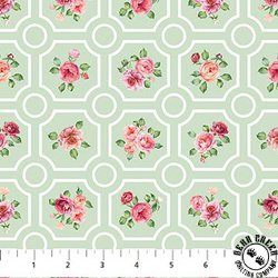 Northcott Blush Floral Grid Green/Multi