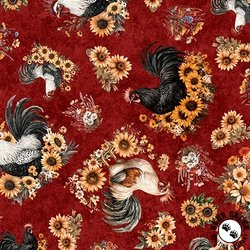 QT Fabrics Rule the Roost Tossed Roosters & Flowers Brick QT Fabrics Rule the Roost Tossed Roosters & Flowers Brick