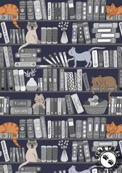 Lewis and Irene Fabrics Purrfect Book Club Book Shelves and Cats Greys Lewis and Irene Fabrics Purrfect Book Club Book Shelves and Cats Greys