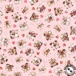 QT Fabrics Hearts and Hugs Bears and Hearts Toss Pink QT Fabrics Hearts and Hugs Bears and Hearts Toss Pink