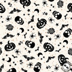 Maywood Studio Goth Gardens Floating Pumpkins and Skulls White Maywood Studio Goth Gardens Floating Pumpkins and Skulls White
