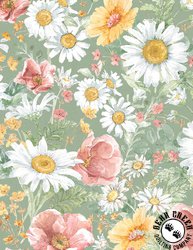 Wilmington Prints Daisy Days Packed Floral Green