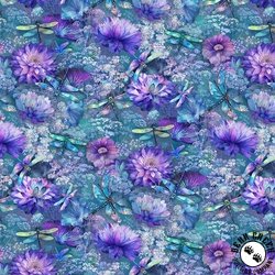 Timeless Treasures Dragonfly Mist Flying Dragonflies & Floral Multi