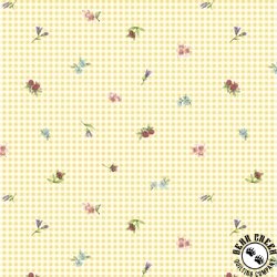 P&B Textiles Bunnies and Blooms Tossed Floral on Gingham Yellow P&B Textiles Bunnies and Blooms Tossed Floral on Gingham Yellow
