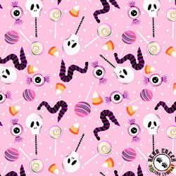 Blank Quilting Ghostly Greetings Halloween Candy Pink Blank Quilting Ghostly Greetings Halloween Candy Pink