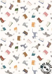 Lewis and Irene Fabrics Purrfect Book Club Scattered Cats and Books on Cream Lewis and Irene Fabrics Purrfect Book Club Scattered Cats and Books on Cream