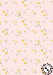 Lewis and Irene Fabrics Joys of Spring Daffodil Delight Pastel Pink