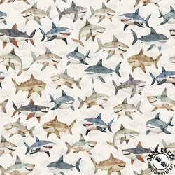 QT Fabrics Deep Sea Dazzle Sharks Toss Beige QT Fabrics Deep Sea Dazzle Sharks Toss Beige