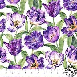 Northcott Tulip Garden Large Tulips While/Multi