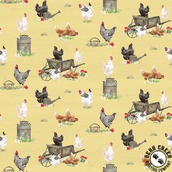 Riley Blake Designs Spring Barn Quilts Chickens Yellow