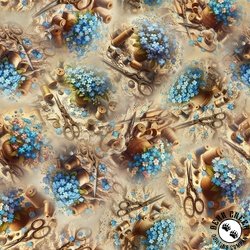 Blank Quilting Forget Me Not Flowers on Doilies Cream