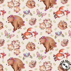 Studio E Fabric In The Thicket Tossed Woodland Animals Dark Pink Studio E Fabric In The Thicket Tossed Woodland Animals Dark Pink