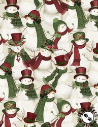 Wilmington Prints Woodland Snowmen Packed Snowmen Cream Wilmington Prints Woodland Snowmen Packed Snowmen Cream