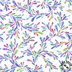 P&B Textiles Peacock Serenade Flowering Feathers White