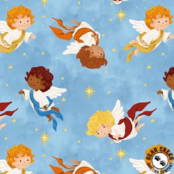 Blank Quilting Away in a Manger Angels Blue Blank Quilting Away in a Manger Angels Blue