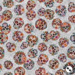 QT Fabrics Skullduggery Sugar Skulls Toss Gray QT Fabrics Skullduggery Sugar Skulls Toss Gray