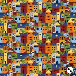 Blank Quilting Away in a Manger Allover Buildings Blue Blank Quilting Away in a Manger Allover Buildings Blue