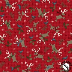 Maywood Studio Holly Jolly Flannel Deer Red