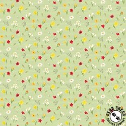 Riley Blake Designs Covered Bridges in Spring Flowers Green Riley Blake Designs Covered Bridges in Spring Flowers Green