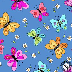 Andover Fabrics Flutter Big Butterflies Blue
