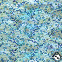 In The Beginning Fabrics Oriental Gardens Cherry Blossoms Blue