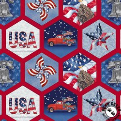 Henry Glass Wings of Freedom Patriotic Honeycomb Blue/Multi Henry Glass Wings of Freedom Patriotic Honeycomb Blue/Multi